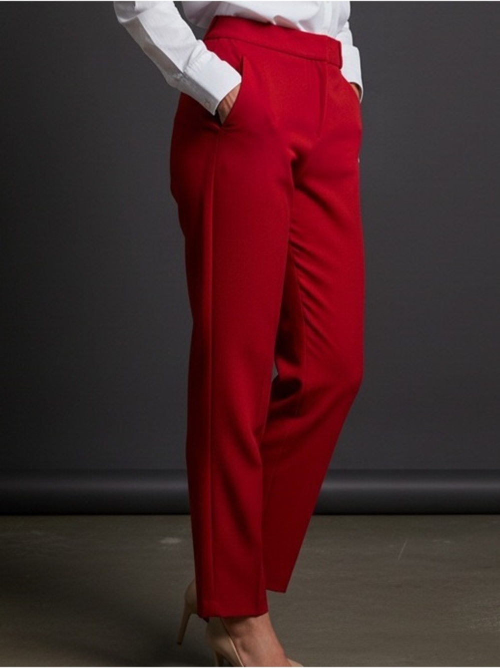 Bar III Red High-Waist Tailored Trousers